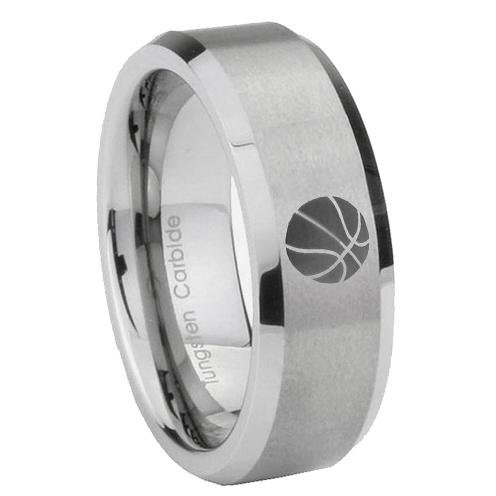 10mm Basketball Beveled Edges Matte Grey Tungsten Carbide Men's Promise Rings