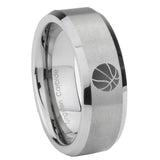 8mm Basketball Beveled Edge Brushed Grey Tungsten Wedding Band Mens