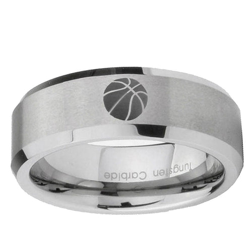 10mm Basketball Beveled Edge Matte Grey Tungsten Ring
