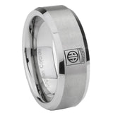 8mm Army Airborn Beveled Edge Brushed Grey Tungsten Wedding Band Mens
