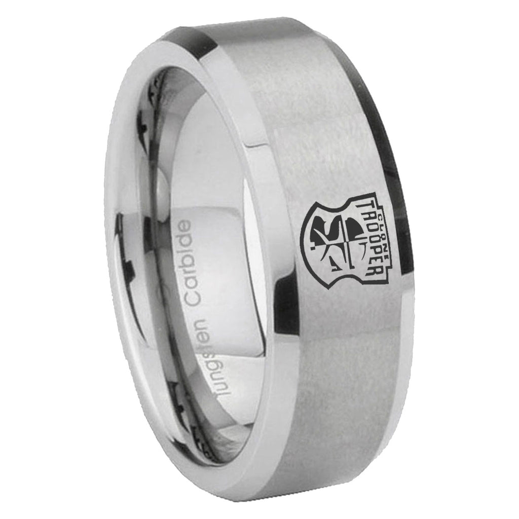 8MM Clone Trooper Beveled Brushed Gray Tungsten Man Wedding Band