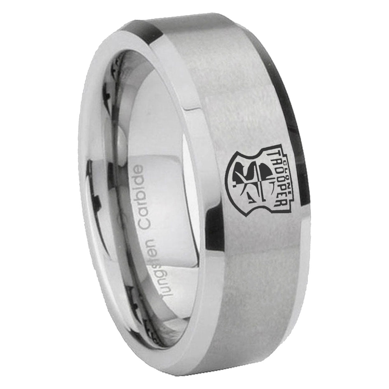 8MM Clone Trooper Beveled Brushed Gray Tungsten Man Wedding Band