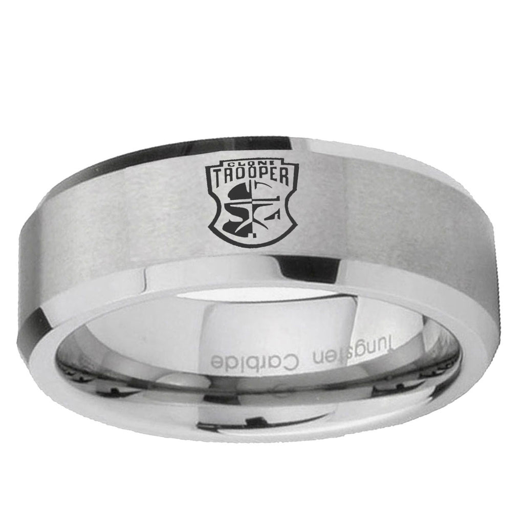6MM Clone Trooper Beveled Brushed Gray Tungsten Man Wedding Band