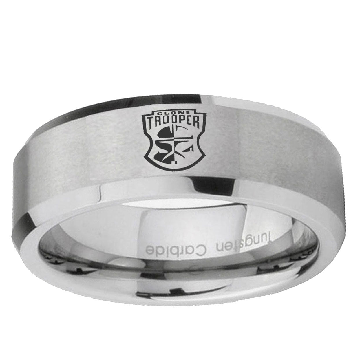 6MM Clone Trooper Beveled Brushed Gray Tungsten Man Wedding Band