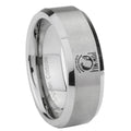 8MM Military Pow Bevel Beveled Brushed Gray Tungsten Band