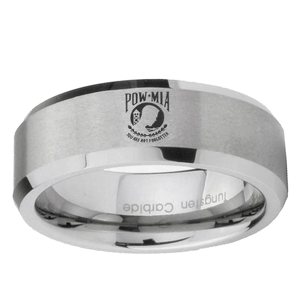 6MM Military Pow Bevel Beveled Brushed Gray Tungsten Band