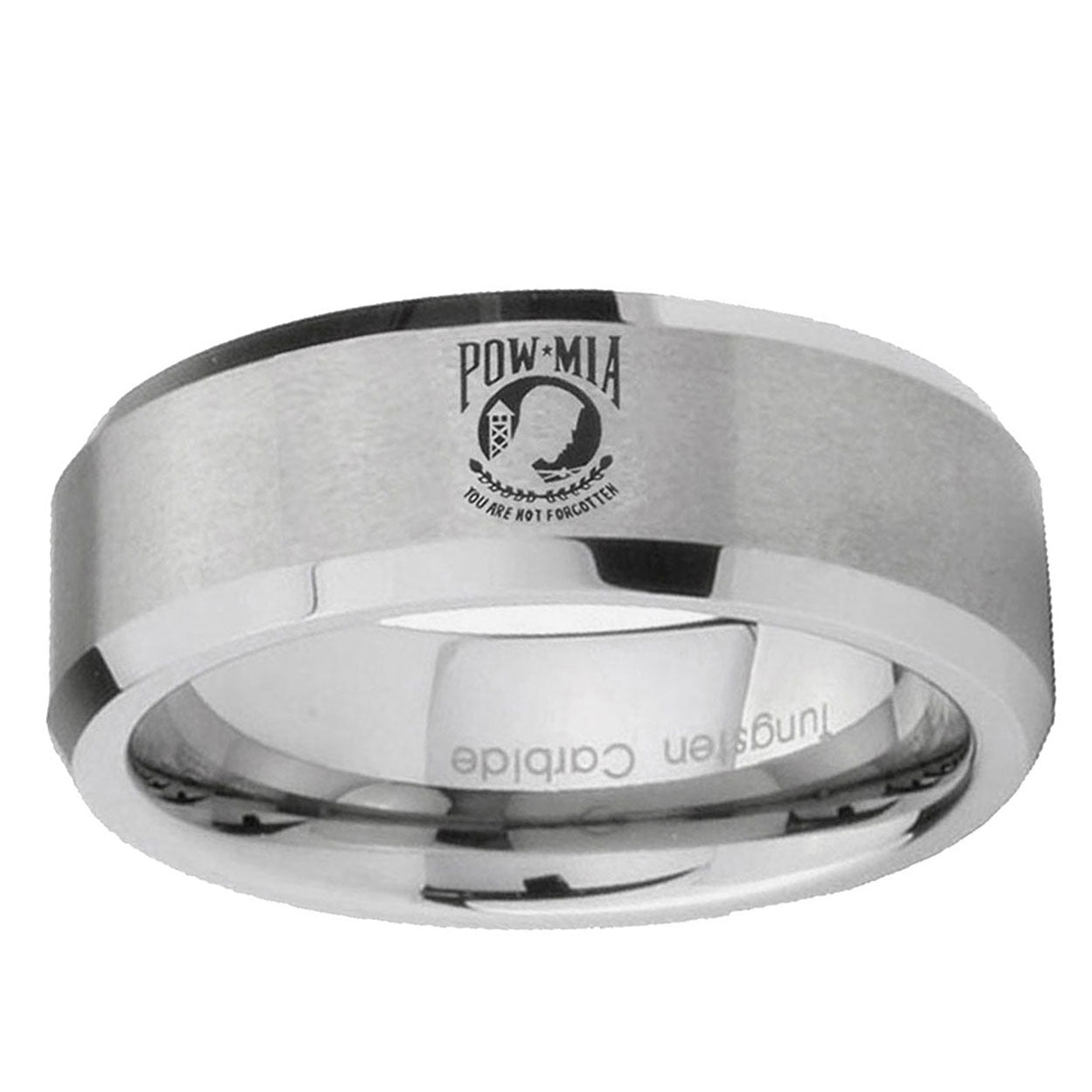 6MM Military Pow Bevel Beveled Brushed Gray Tungsten Band