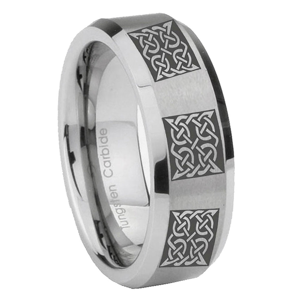 8MM Multiple Celtic Beveled Gray Tungsten Mens Casual Ring