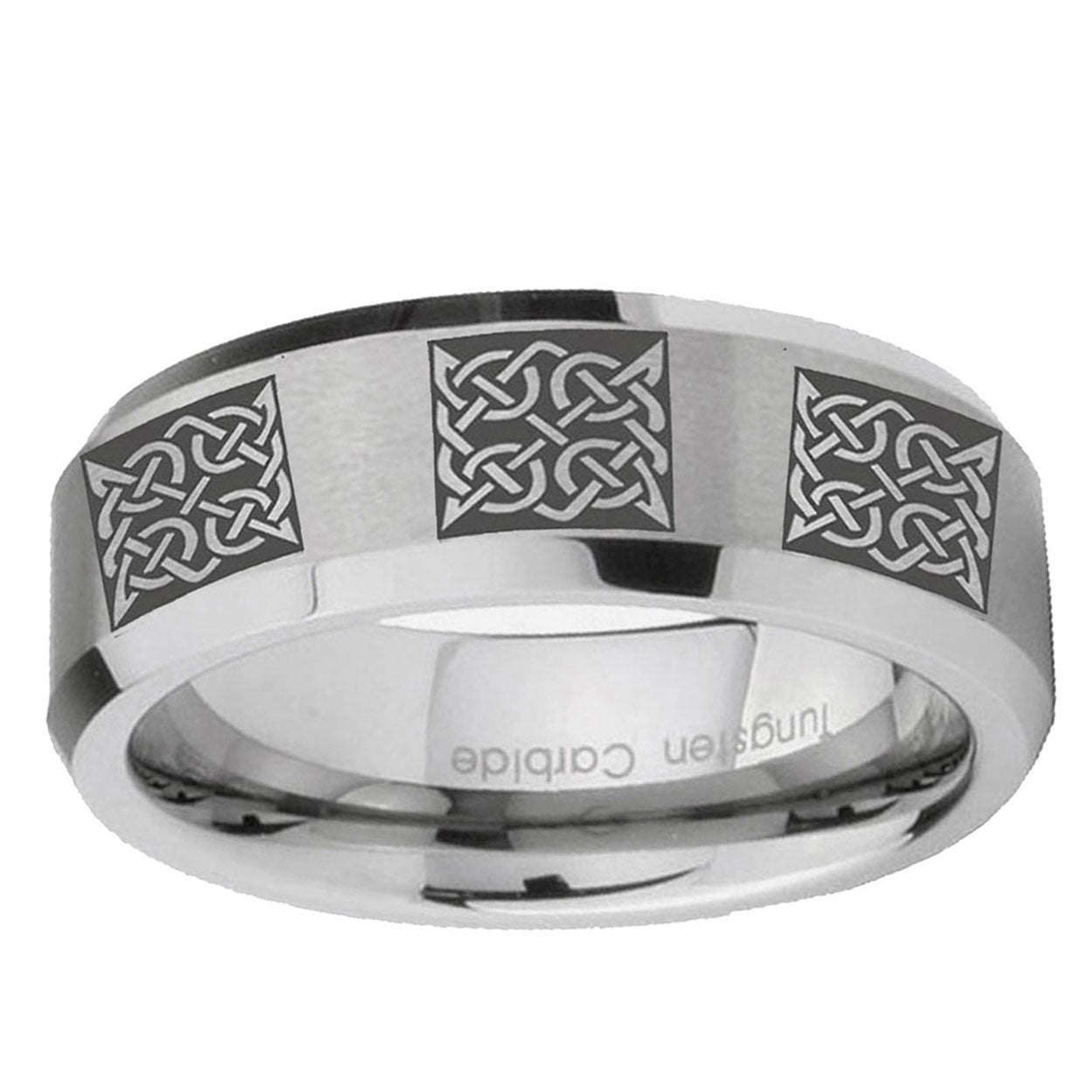 6MM Multiple Celtic Beveled Gray Tungsten Mens Casual Ring