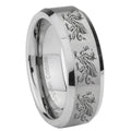 8MM Multiple Dragon Beveled Brushed Gray Tungsten Mens Promise Ring