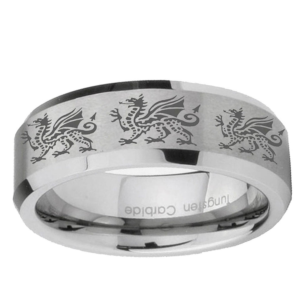 6MM Multiple Dragon Beveled Brushed Gray Tungsten Mens Promise Ring
