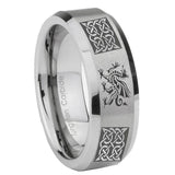 8mm Multiple Dragon Celtic Beveled Edge Brushed Grey Tungsten Men's Engagement Ring