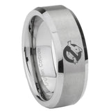 8mm Ghostbusters Beveled Edge Brushed Grey Tungsten Anniversary Ring