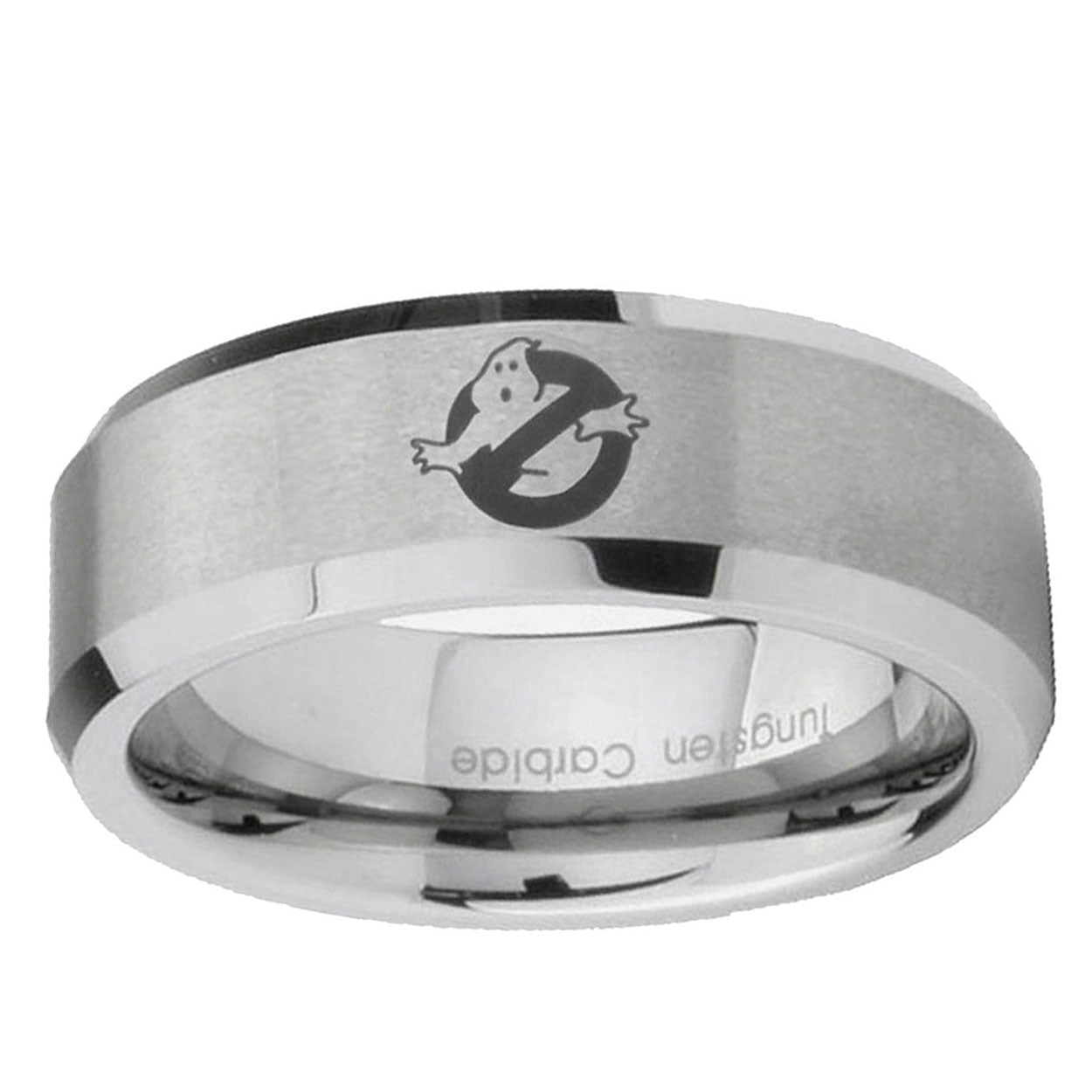 6MM Ghostbusters Beveled Brushed Gray Tungsten Male Wedding Band