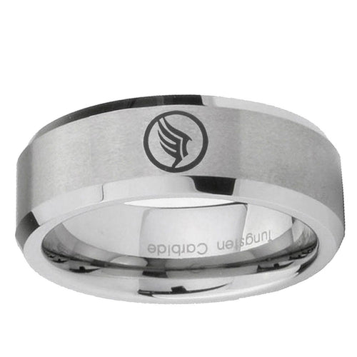 10mm Beveled Mass Effect Mirror Beveled Edge Matte Grey Tungsten Carbide Ring