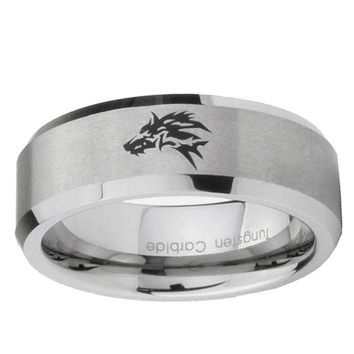 10mm Wolf Beveled Edge Matte Grey Tungsten Ring