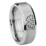 8mm Waylon Jennings Beveled Edge Brushed Grey Tungsten Mens Wedding Ring