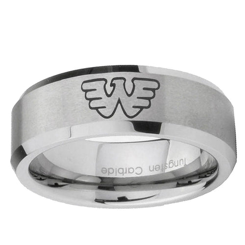 10mm Waylon Jennings Beveled Edge Matte Grey Tungsten Ring