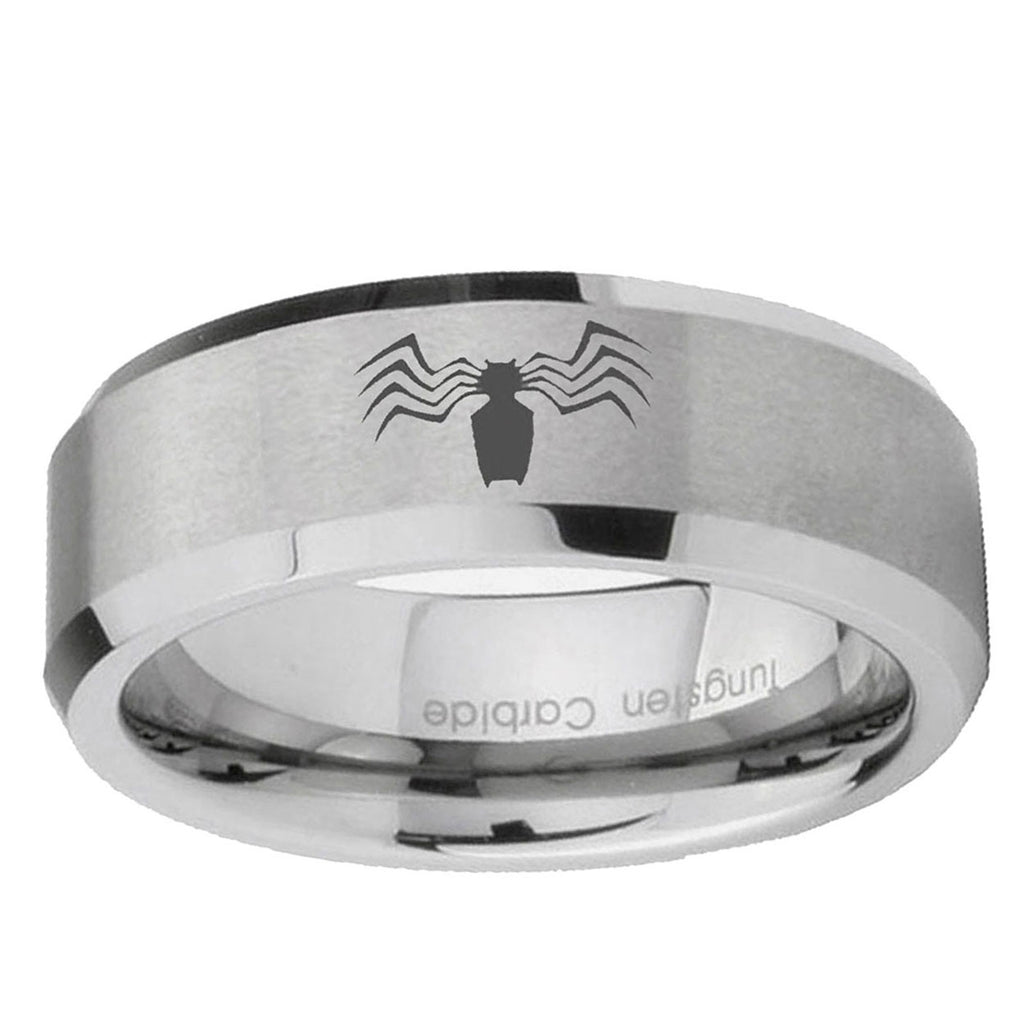 6MM Spider Beveled Brushed Gray Tungsten Promise Ring For Him