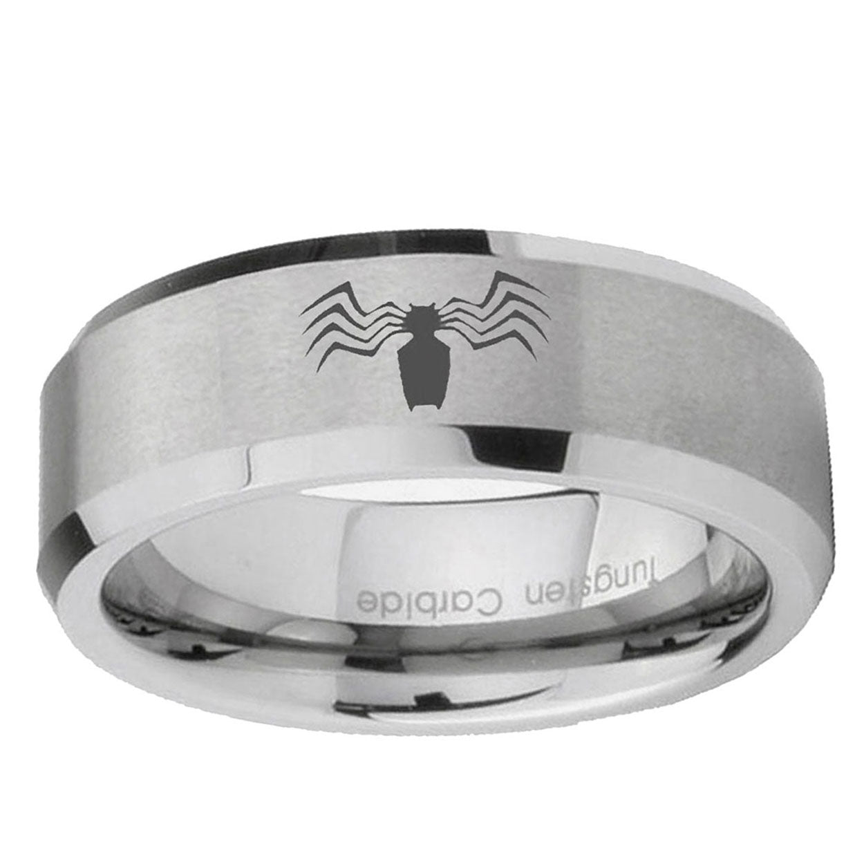 6MM Spider Beveled Brushed Gray Tungsten Promise Ring For Him