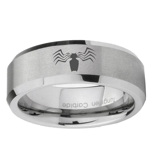 10mm Spider Beveled Edge Matte Grey Tungsten Carbide Promise Ring