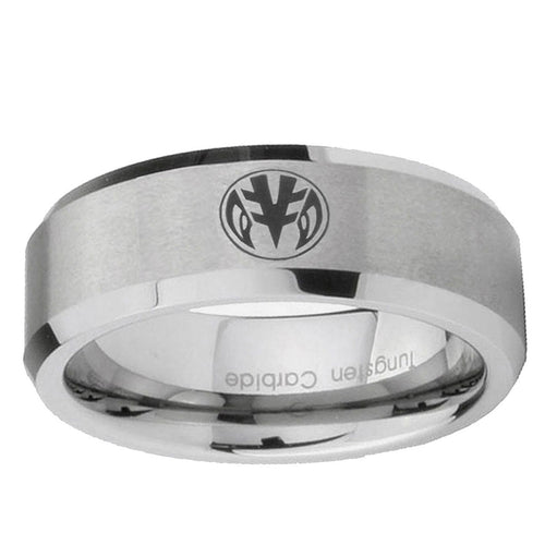 10mm Love Power Rangers Beveled Edge Matte Grey Tungsten Carbide Mens Ring