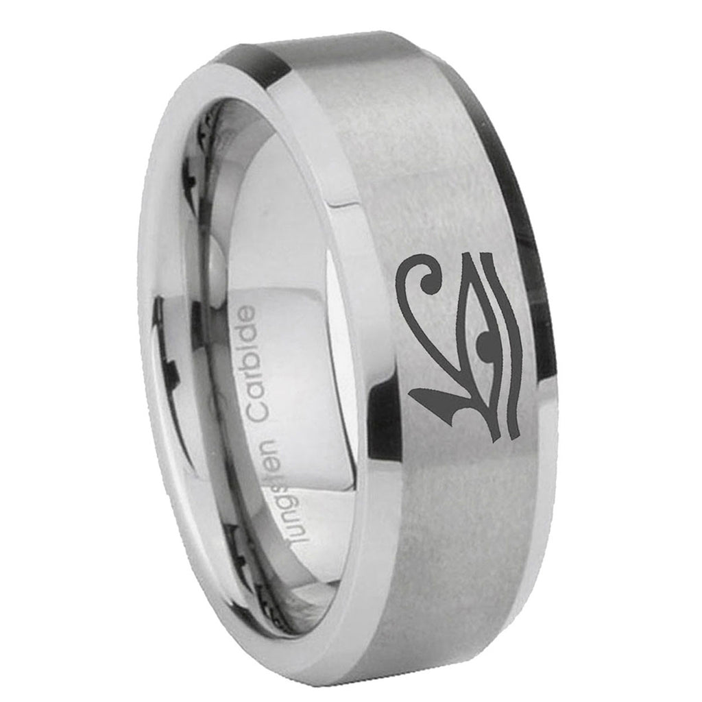 8MM Seeing Eye Beveled Brushed Gray Tungsten Promise Ring For Men