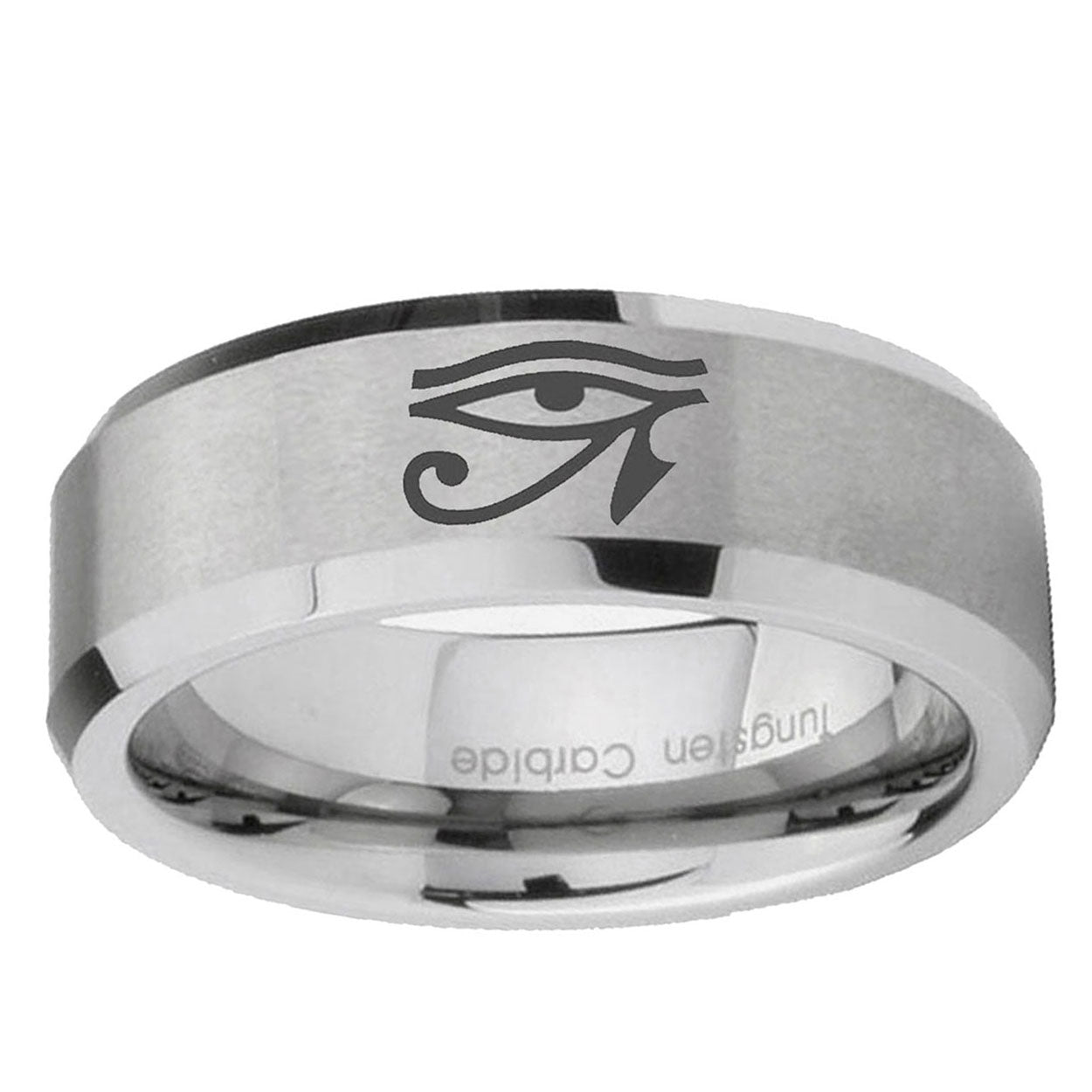 10mm Seeing Eye Beveled Edge Matte Grey Tungsten Ring