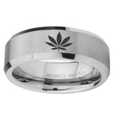 10mm-Marijuana-Leaf-Beveled-Edges-Matte-Grey-Tungsten-Carbide-Men's-Wedding-Ring