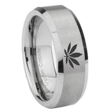 8mm Marijuana Leaf Beveled Edge Brushed Grey Tungsten Custom Ring for Men