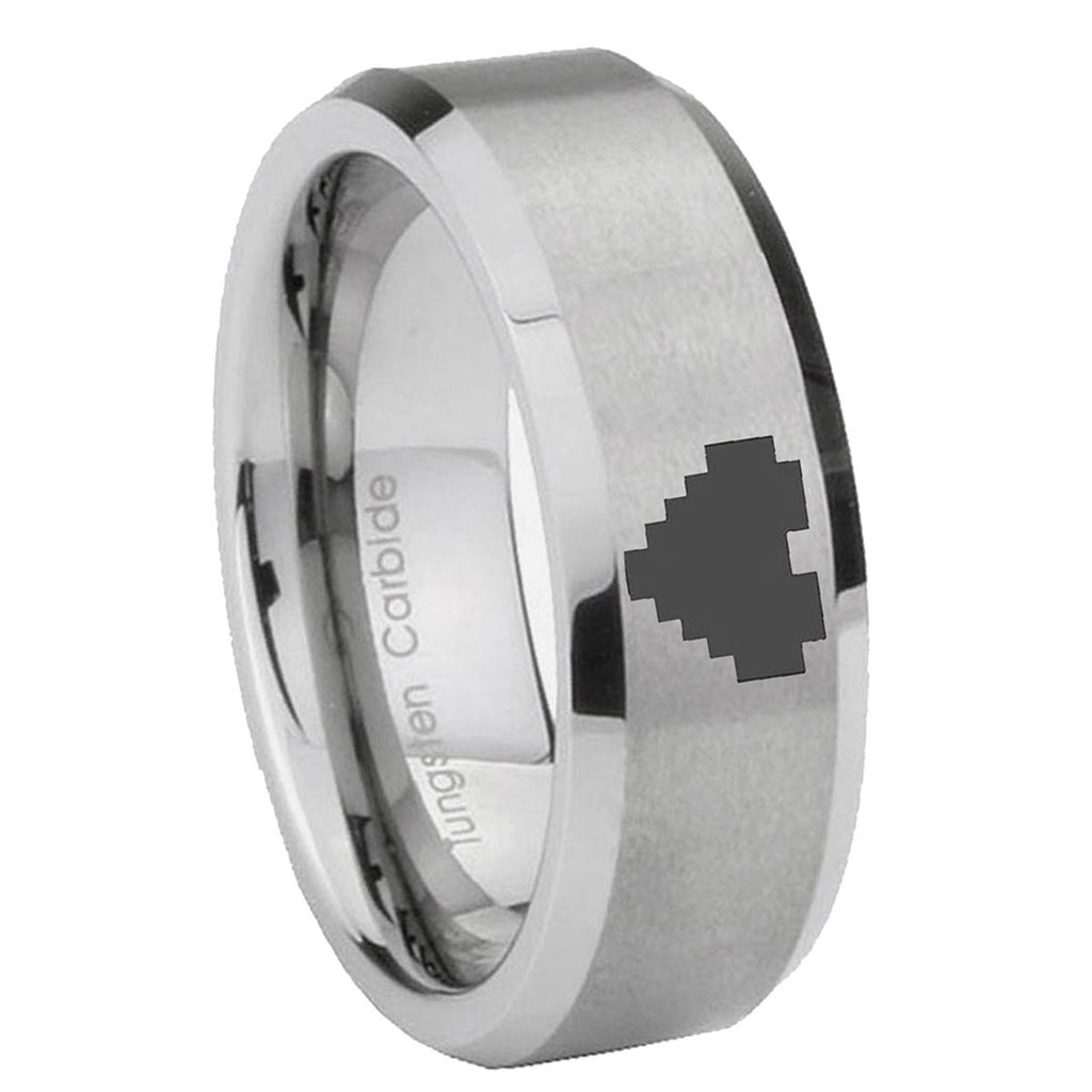 10mm Beveled Zelda Heart Mirror Beveled Edges Matte Grey Tungsten Carbide Ring