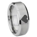 10mm Beveled Zelda Heart Mirror Beveled Edges Matte Grey Tungsten Carbide Ring