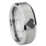 8mm Mirror Bevel Edges Zelda Heart Brushed Grey Tungsten Laser Engraved Ring