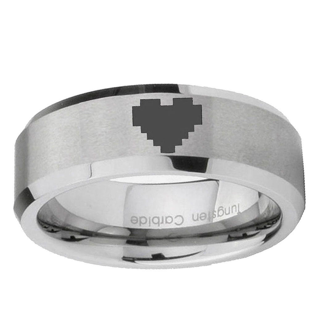 6MM Zelda Heart Beveled Brushed Gray Tungsten Mens Wedding Ring