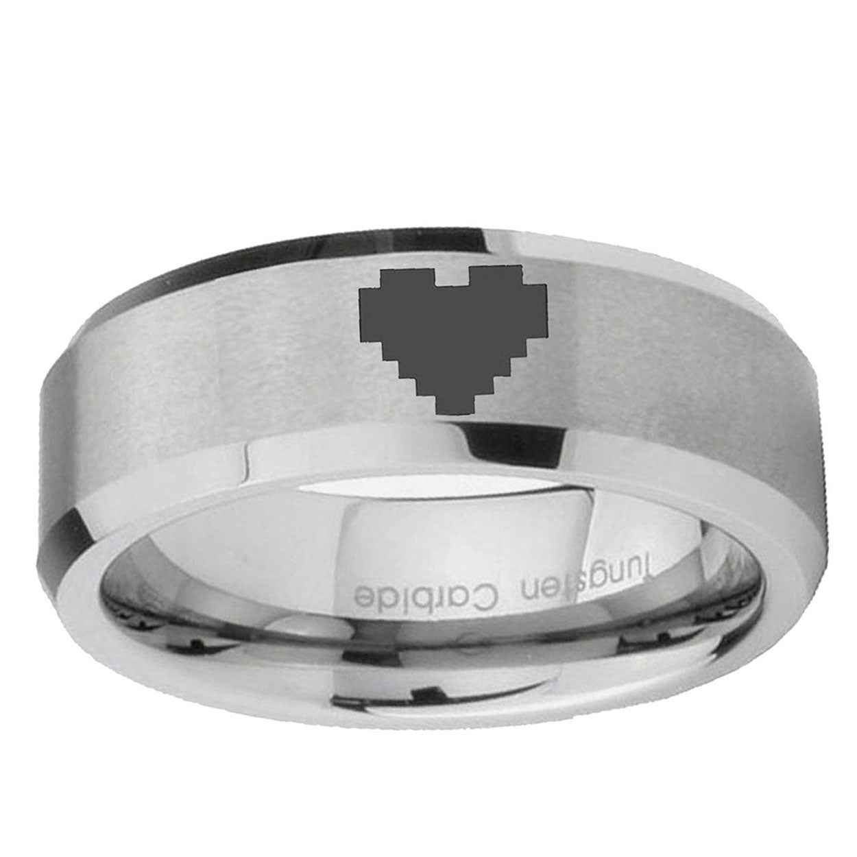 6MM Zelda Heart Beveled Brushed Gray Tungsten Mens Wedding Ring