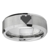 6, 8mm Mirror Bevel Edges Zelda Heart Brushed Grey Tungsten Laser Engraved Ring