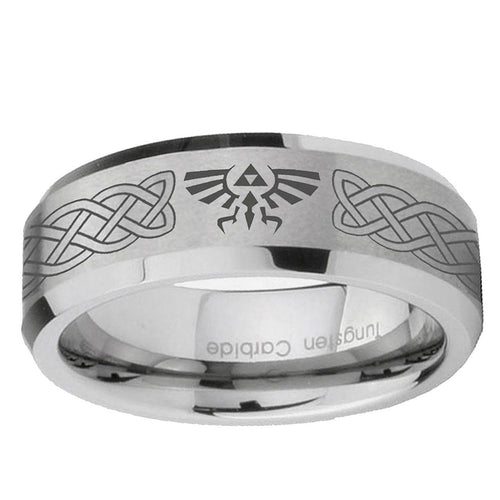 10mm Celtic Zelda Beveled Edge Matte Grey Tungsten Ring