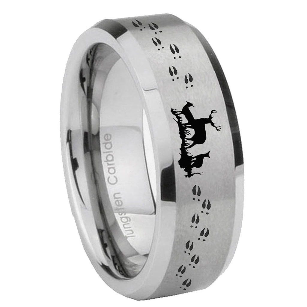 8MM Deer Hunting Beveled Brushed Gray Tungsten Wedding Band