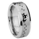 8mm Deer Hunting Beveled Edge Brushed Grey Tungsten Wedding Engagement Ring