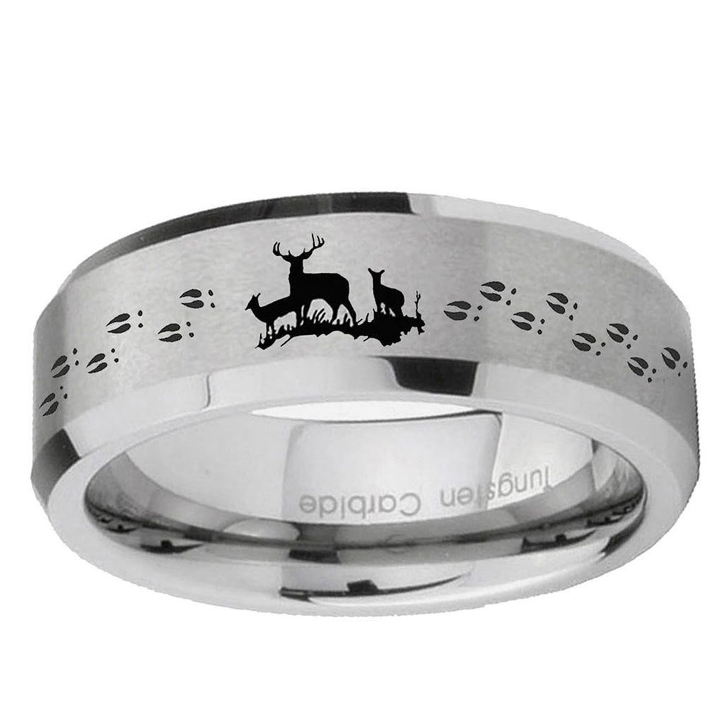 6MM Deer Hunting Beveled Brushed Gray Tungsten Wedding Band
