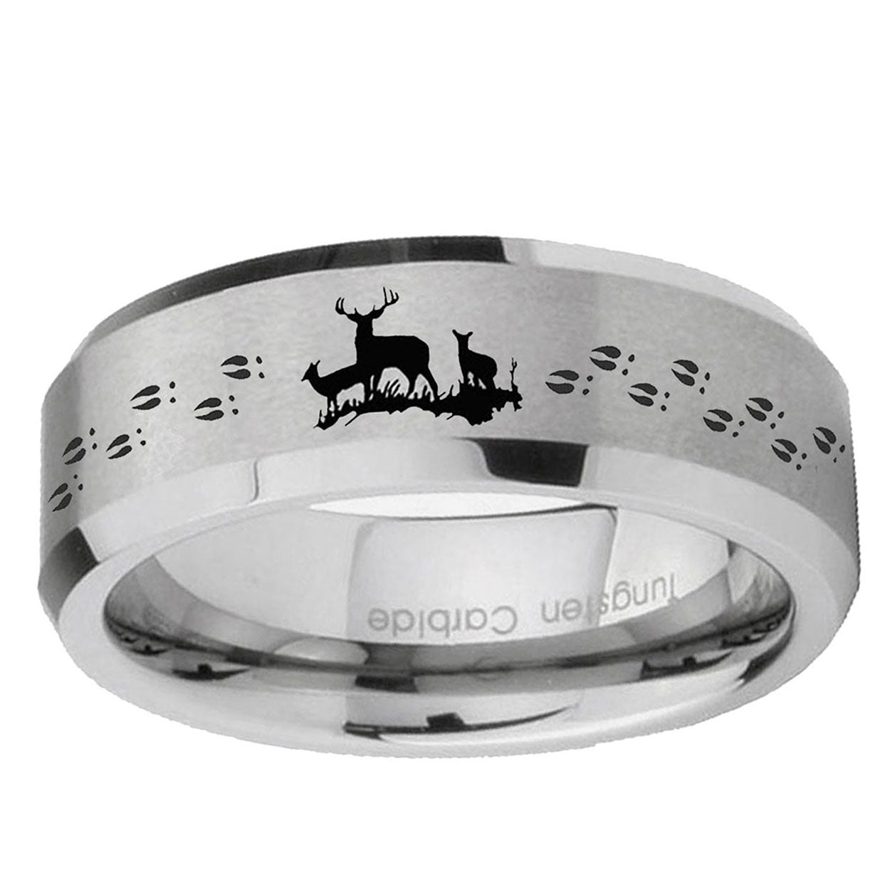 6MM Deer Hunting Beveled Brushed Gray Tungsten Wedding Band