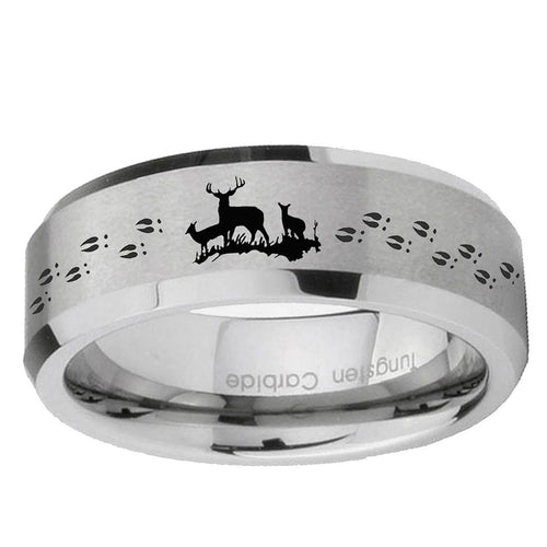 10mm Deer Hunting Beveled Edge Matte Grey Tungsten Ring