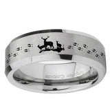 6, 8mm Deer Hunting Beveled Edge Brushed Grey Tungsten Ring