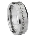 8MM Heart Beat forever Heart Beveled Brushed Gray Tungsten Ring