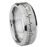 10mm Heart Beat forever Heart always Beveled Matte Grey Tungsten Rings for Men
