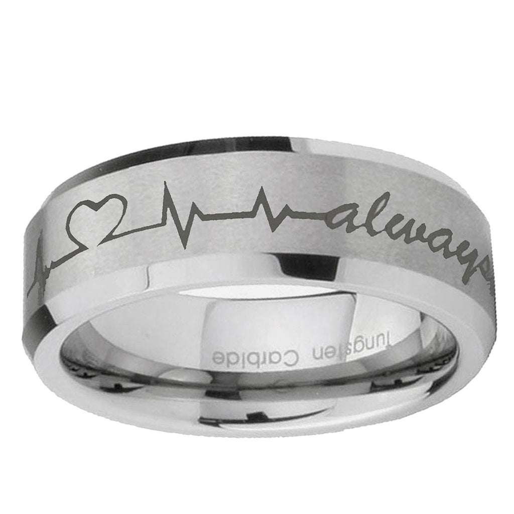 6MM Heart Beat forever Heart Beveled Brushed Gray Tungsten Ring
