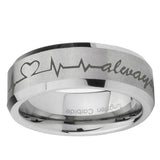 6, 8mm Heart Beat forever Heart always Beveled Brushed Grey Tungsten Ring