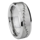 10mm-Baseball-Stitch-Beveled-Edges-Matte-Grey-Tungsten-Carbide-Wedding-Band-Ring