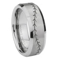 10mm Baseball Stitch Beveled Edges Matte Grey Tungsten Carbide Wedding Band Ring
