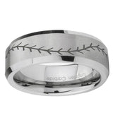 6, 8mm Baseball Stitch Beveled Edge Brushed GreyTungsten Ring